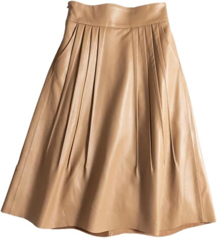 Women's Pleated Leather Skirt British Style Skirt High Waist Knee-Length Fishtail Skirt